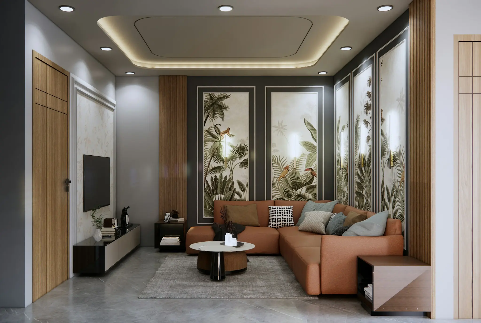 Builder floor interior design in Gurgaon with a modern luxury living space
