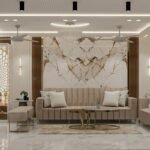 Luxury penthouse living room interior designed for a Gurgaon residence