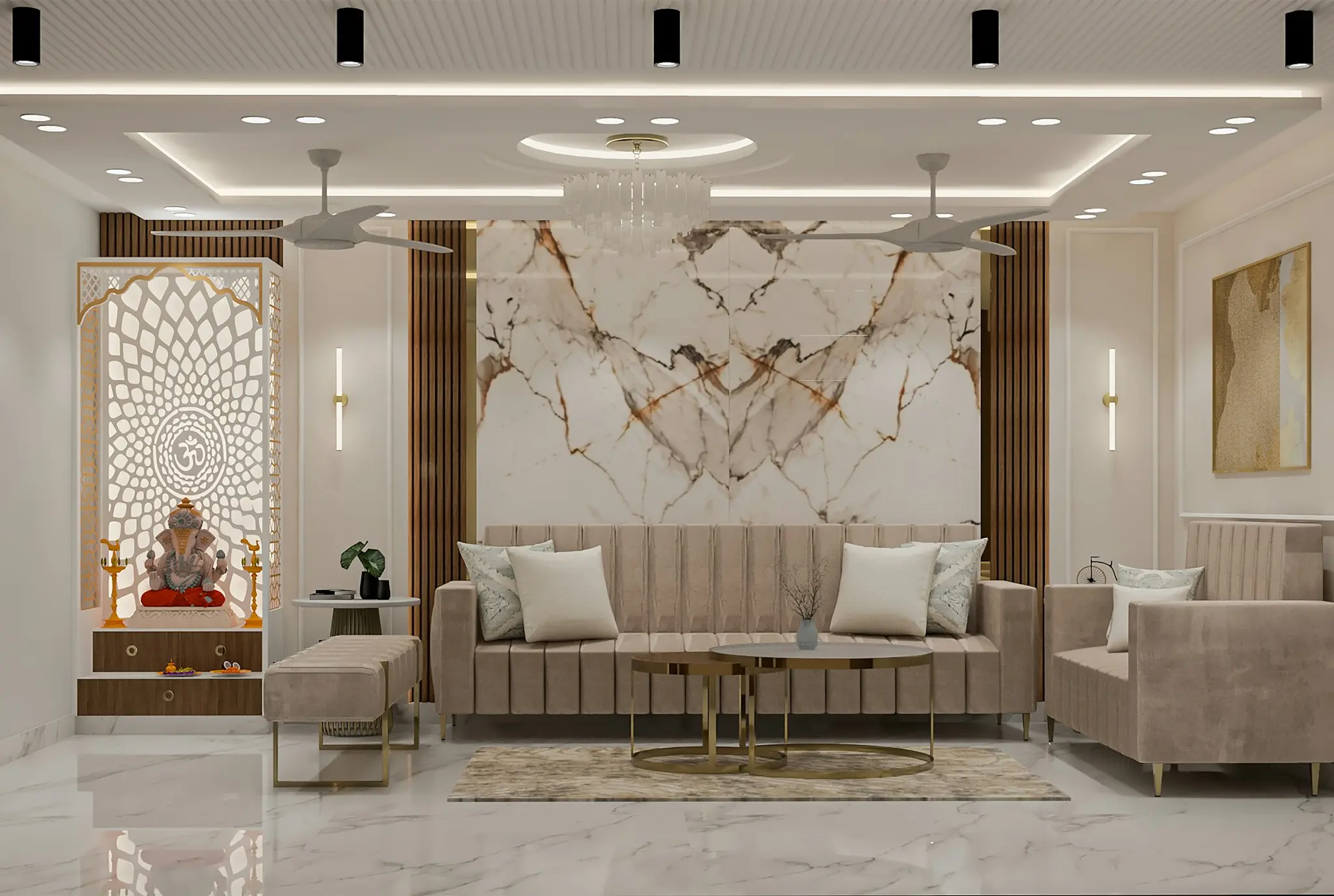 Luxury penthouse living room interior designed for a Gurgaon residence